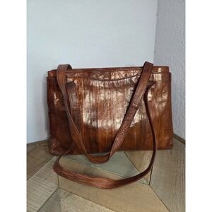 Vintage 1960s/70s Victory‎ Eel Skin Shoulder Bag Cognac Brown Tote Leather